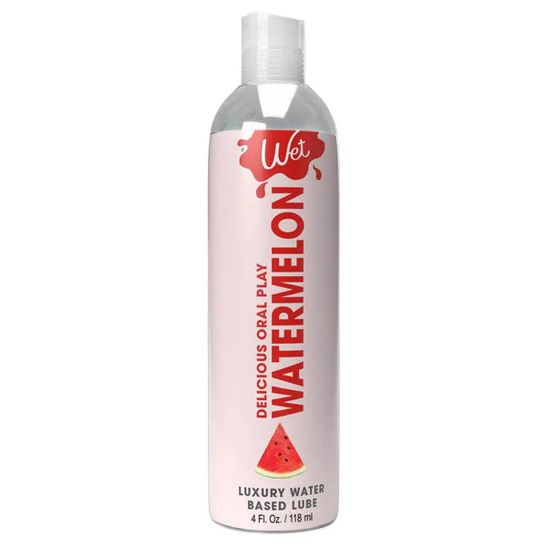 Wet Watermelon water-based lubricant, 4 fl oz clear bottle with flip-top cap