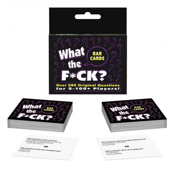 What the F*ck Bar Cards by Kheper Games, black box with 200+ question cards for groups