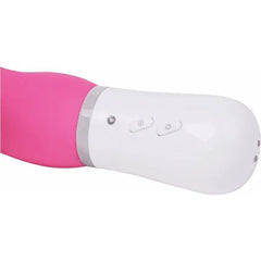 White control handle of Lovense Nora showing three button layout and LED indicator