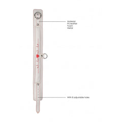 White PU leather collar showing 8 adjustable holes, foam lining, and metal hardware details