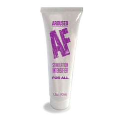 White squeeze tube of Aroused AF Stimulation Intensifier labeled For All, 43ml