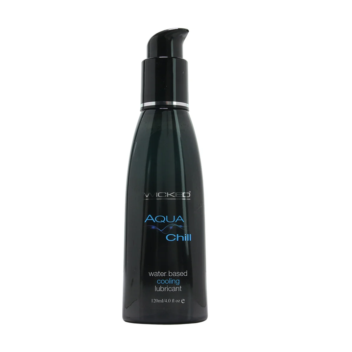 Wicked Aqua Chill 4oz water-based cooling lubricant in dark pump bottle