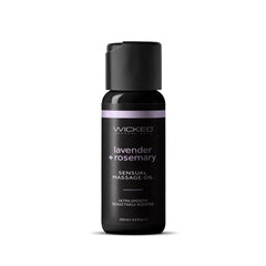 Wicked Lavender & Rosemary Sensual Massage Oil in a 4 oz dark pump bottle