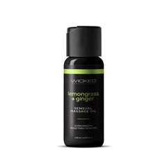 Wicked Lemongrass & Ginger Sensual Massage Oil 4 oz black pump bottle, front view