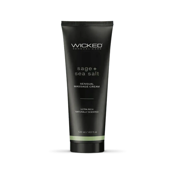 Wicked Sage & Sea Salt Sensual Massage Cream in a sleek 4 oz black tube