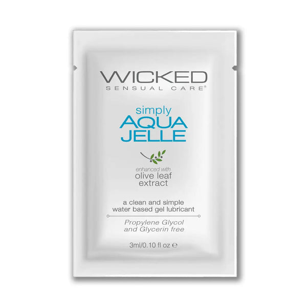 Wicked Simply Aqua Jelle single-use sachet, water-based gel lubricant, 3ml foil packet