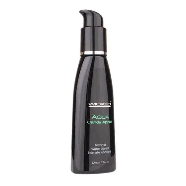 Wicked Aqua Candy Apple flavored water-based lubricant in a sleek black pump bottle, 4 oz