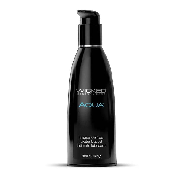 Wicked Aqua Water Based Lubricant in a sleek black pump bottle, 2 oz