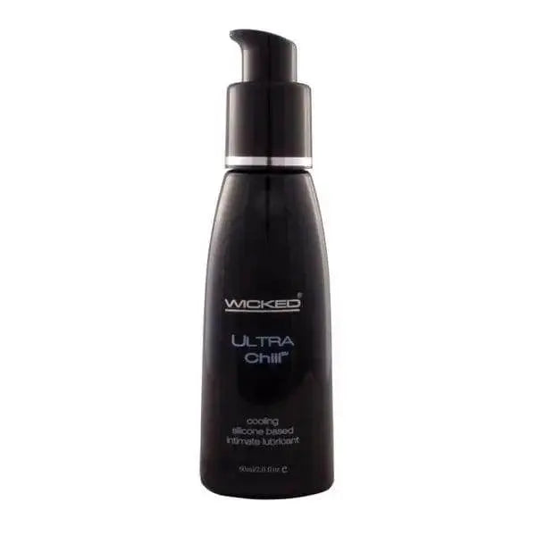 Wicked Ultra Chill cooling silicone lubricant in a sleek black pump bottle, 2 oz