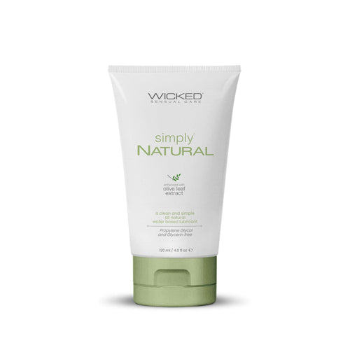 Wicked Simply Natural water-based lubricant, 4 oz white tube with olive green cap