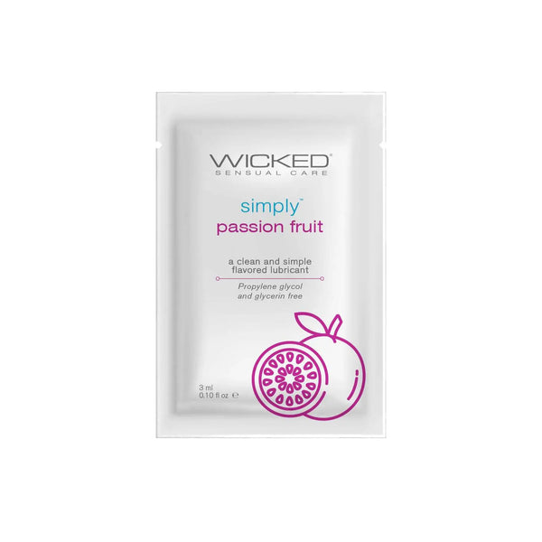 Wicked Simply Passion Fruit flavoured lubricant sachet, 3ml single-use packet, propylene glycol free