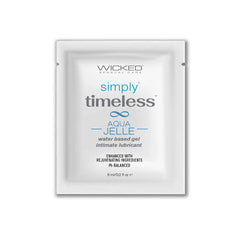 Wicked Simply Timeless Aqua Jelle 6ml single-use sachet, water-based gel lubricant, front view