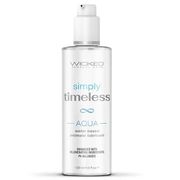 Wicked Simply Timeless Aqua water-based lubricant, 4 oz clear pump bottle