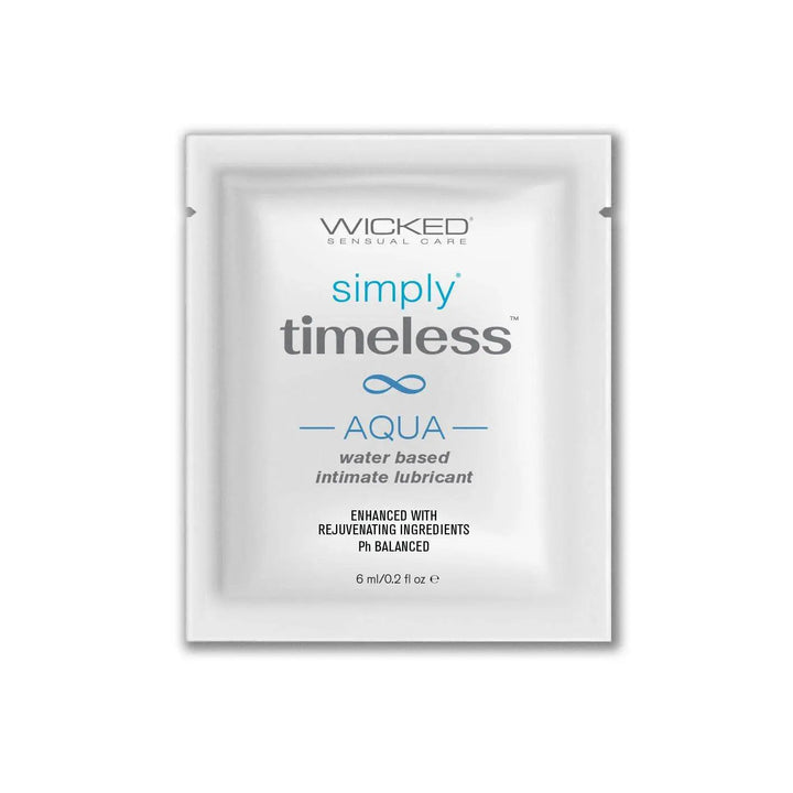 Wicked Simply Timeless Aqua water-based lubricant single-use sachet, 6ml, white packet