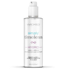 Wicked Simply Timeless Hybrid Lubricant 4 oz clear pump bottle, water and silicone blend