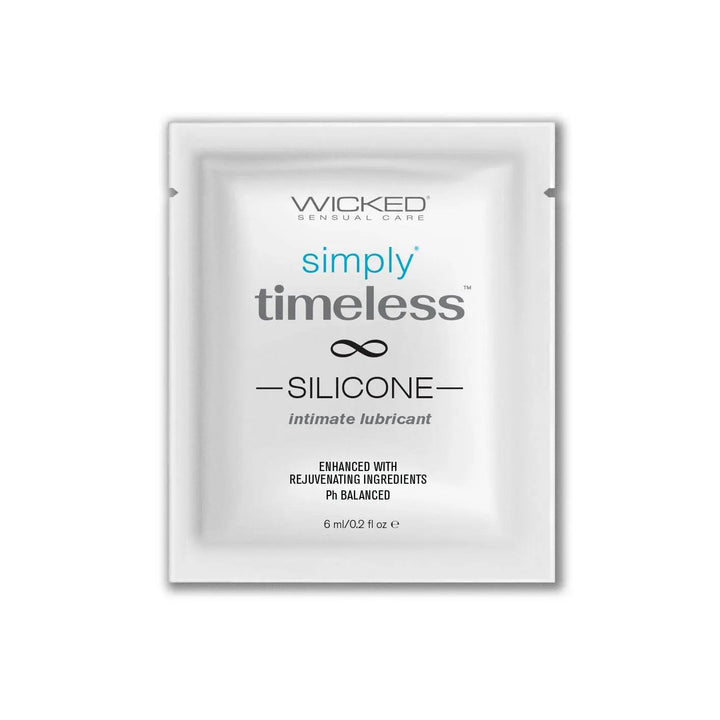 Wicked Simply Timeless Silicone intimate lubricant single-use sachet, 6ml, white foil packet