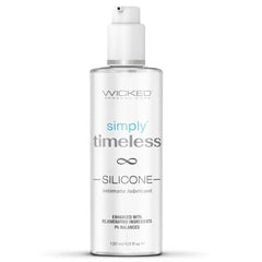 Wicked Simply Timeless Silicone Lubricant 4 oz clear pump bottle, front label view