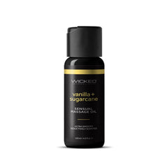 Wicked Vanilla Sugarcane Sensual Massage Oil 4oz black pump bottle, front view