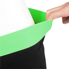 Wide neon green waistband being lifted to show two-layer construction and soft interior lining