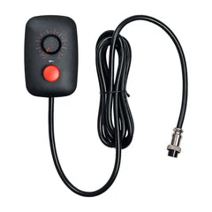 Wired hand controller with rotary speed dial and red power button on long cable