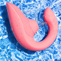 Womanizer Blend vibrator covered in water droplets, demonstrating its waterproof silicone construction
