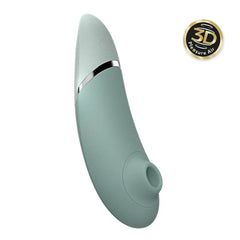 Womanizer Next sage green stimulator side view highlighting 3D Pleasure Air opening