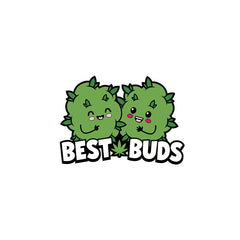 Wood Rocket Best Buds enamel pin featuring two smiling cannabis bud characters in green