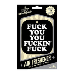 Wood Rocket 'Fuck You You Fuckin' Fuck' black air freshener in Black Ice scent packaging