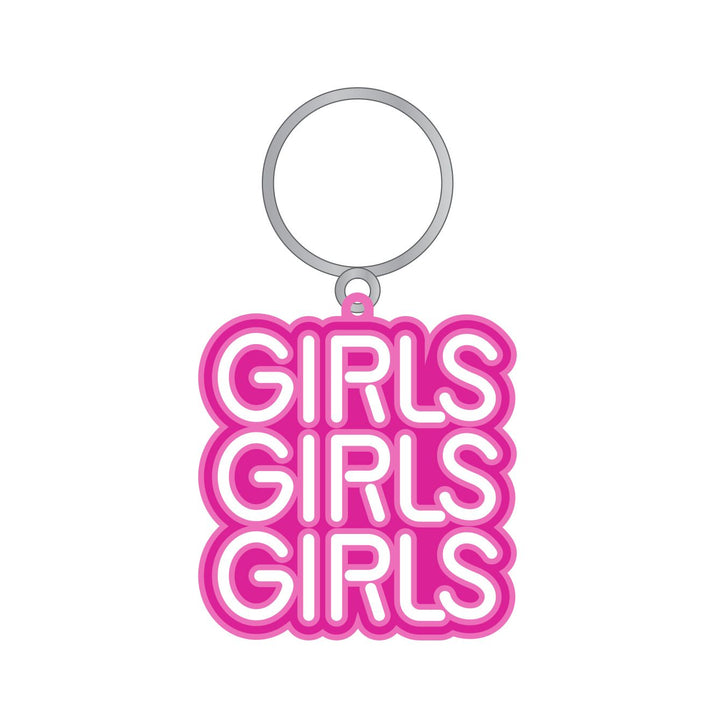 Wood Rocket Girls Girls Girls pink enamel keychain with silver split ring