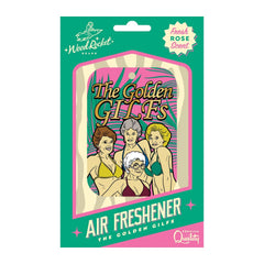 Wood Rocket Golden GILFs Air Freshener in teal retail packaging with fresh rose scent label