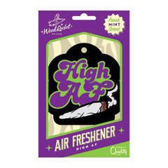 Wood Rocket High AF Air Freshener front packaging with purple and green retro design