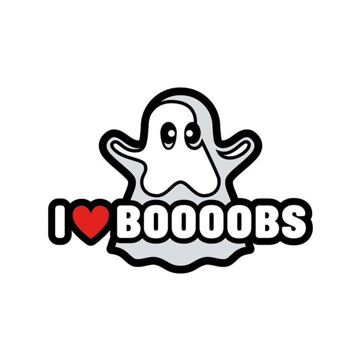 Wood Rocket I Love Boooobs Ghost enamel pin design with red heart and cartoon ghost