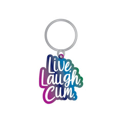 Wood Rocket Live Laugh Cum enamel keychain with rainbow gradient finish on silver ring
