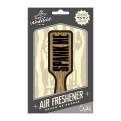 Wood Rocket Spank Me Paddle air freshener in grey retail packaging, sandalwood scent