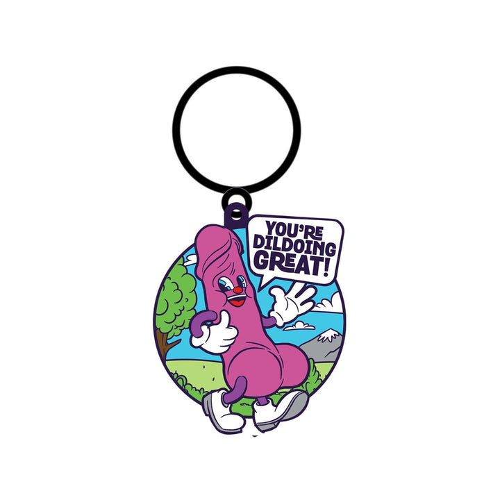 Wood Rocket You're Dildoing Great soft rubber keychain with cartoon character and speech bubble