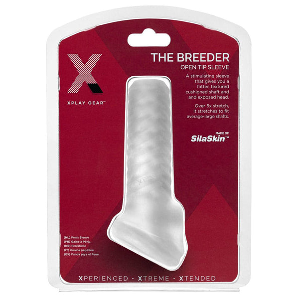 XPlay Gear Breeder sleeve shown in retail packaging with product description label