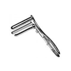 XR 3-Prong Adjustable Anal Speculum in polished stainless steel with ribbed handle