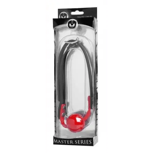 XR Master Series Hush Gag Comfort Ball Gag in retail packaging, red ball with black strap