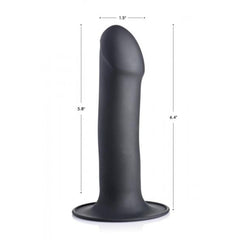 XR LLC Squeezable Phallic Dildo in black with suction base, showing 6.4" total and 5.8" usable length