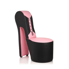 XR LLC Stiletto Sex Chair rear view showing black lace-up corset detail on pink backrest