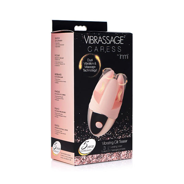 XR Vibrassage Caress pink clitoral massager with three silicone ticklers