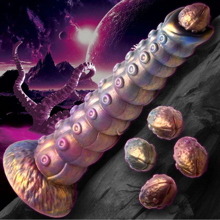 Creature Cocks Deep Invader Ovipositor Dildo with Eggs – iridescent textured silicone dildo with four eggs