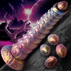 Creature Cocks Deep Invader Ovipositor Dildo with Eggs – iridescent textured silicone dildo with four eggs