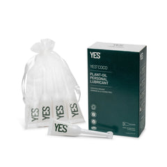 YES COCO plant-oil personal lubricant box with six single-use applicators in white organza pouch