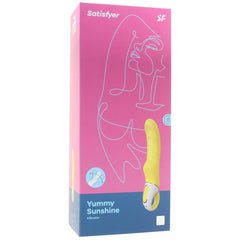 Yummy Sunshine vibrator pink retail box by Satisfyer showing product name and yellow device