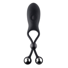 Zero Tolerance The Big Bang black silicone cock ring with dual weighted loops, front view
