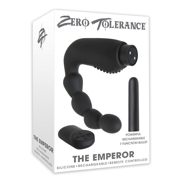 Zero Tolerance The Emperor RC Prostate massager box showing black silicone toy, bullet, and remote