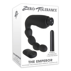 Zero Tolerance The Emperor RC Prostate massager box showing black silicone toy, bullet, and remote