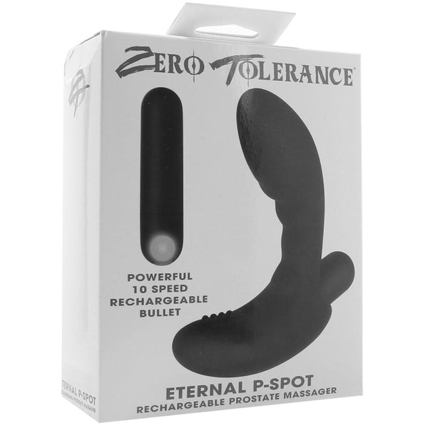 Zero Tolerance Eternal P-Spot retail packaging showing 10-speed rechargeable bullet and massager
