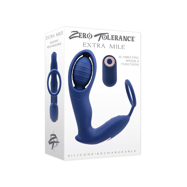 Zero Tolerance Extra Mile product packaging showing device, remote, and 10 vibrating speeds feature
